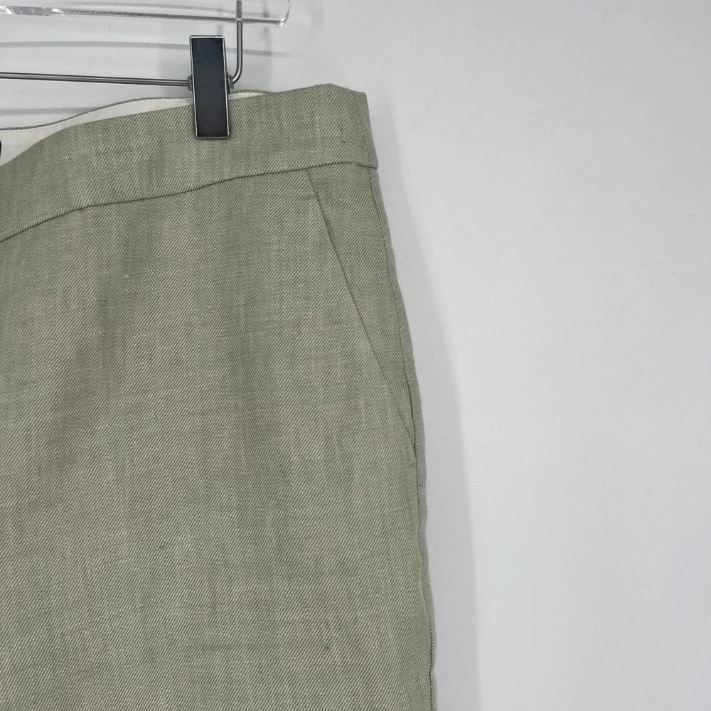 J Crew Kate Trouser Pants Womens 14T Green Linen Straight Leg Career Office Work